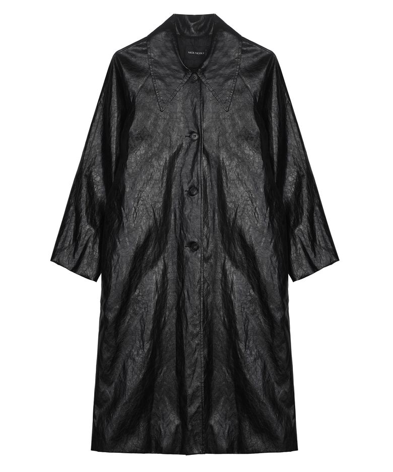 LEATHER BELTED LONG COAT_BLACK