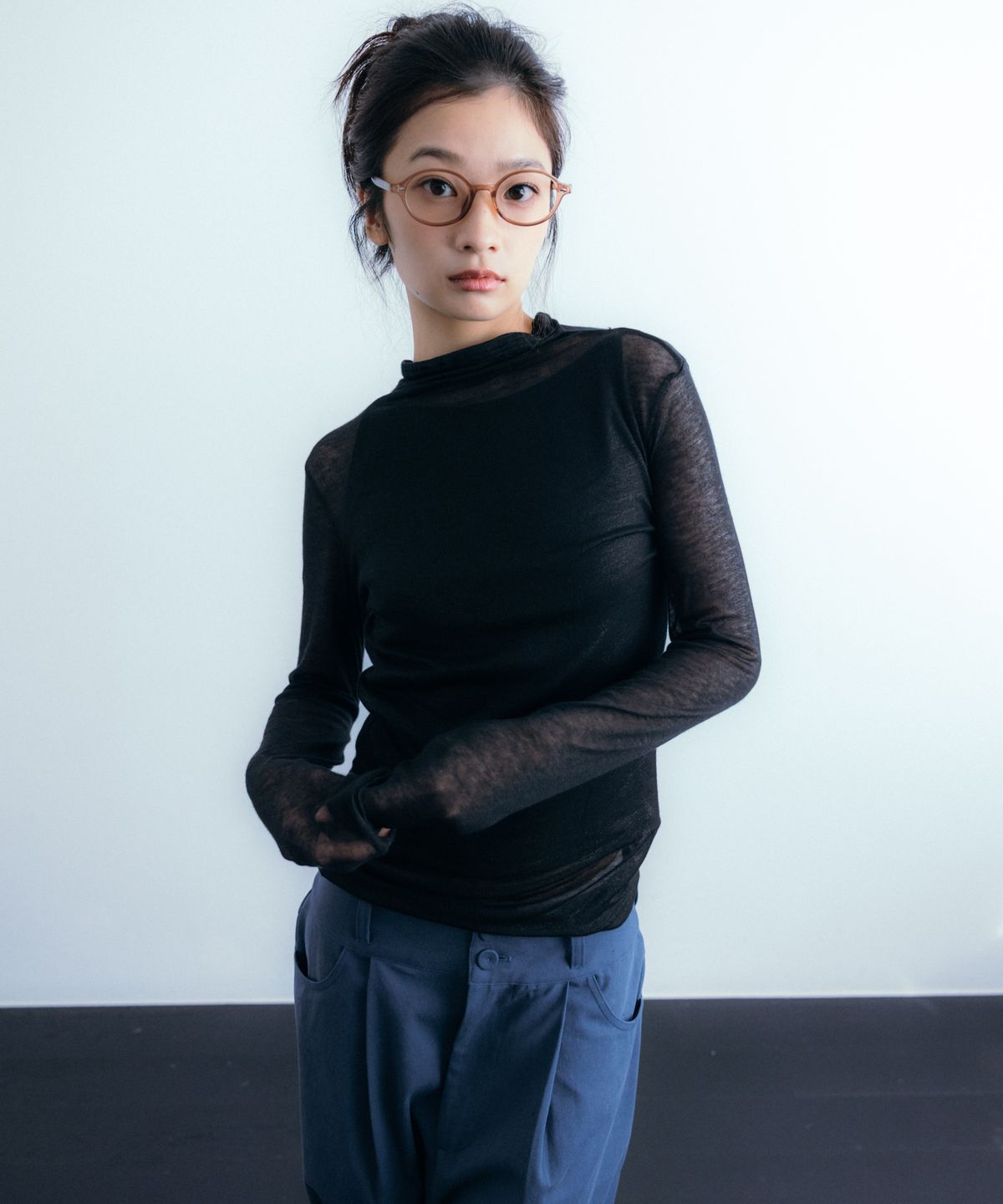 이요우아(IYOWUAH) Soft Half-Neck Long Sleeve, Black
