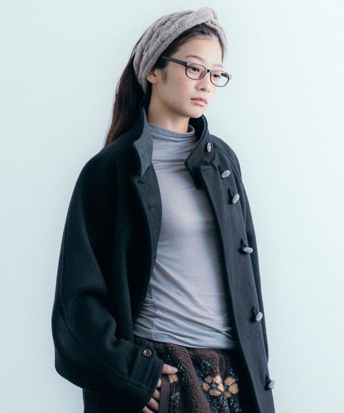이요우아(IYOWUAH) Soft Half-Neck Long Sleeve, Grey