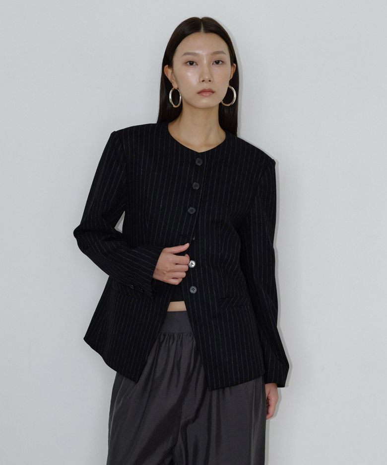 STRIPE HOURGLASS WOOL JACKET / BLACK