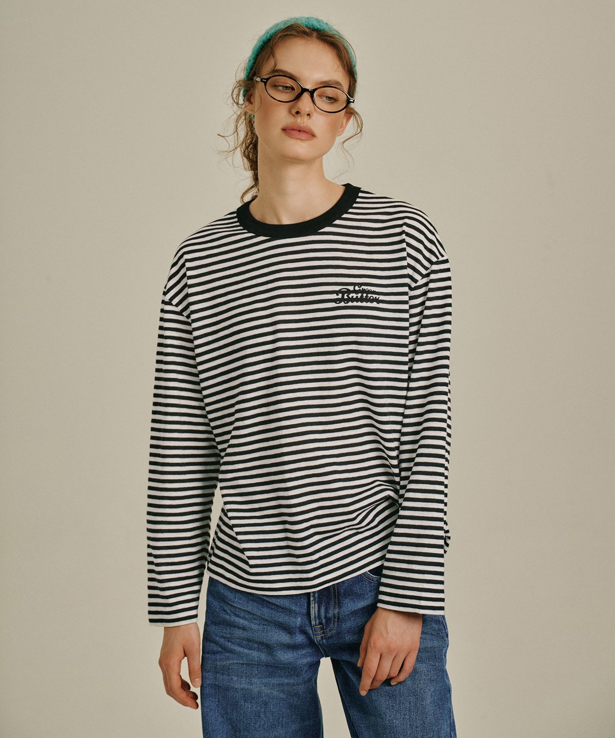 그린버터(GREENBUTTER) Mellow Stripe Tee (Black/Ivory)
