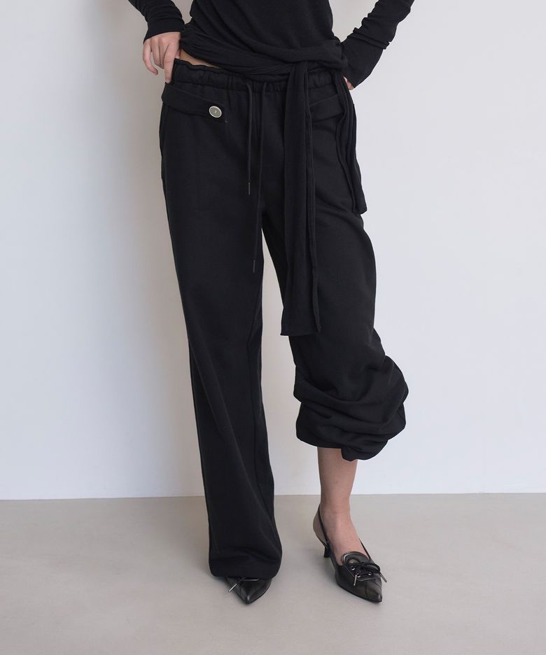 Button Sweat Long Pants, Black
