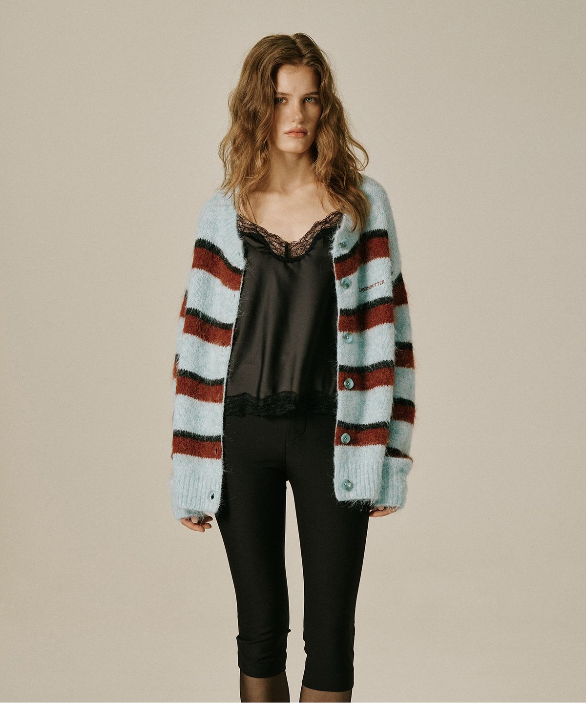 그린버터(GREENBUTTER) Hairy Stripe Cardigan (Mint)