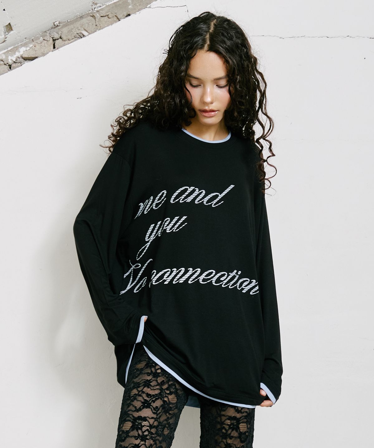 기머(GIMOR) Double Layered Long Sleeve Tee Black