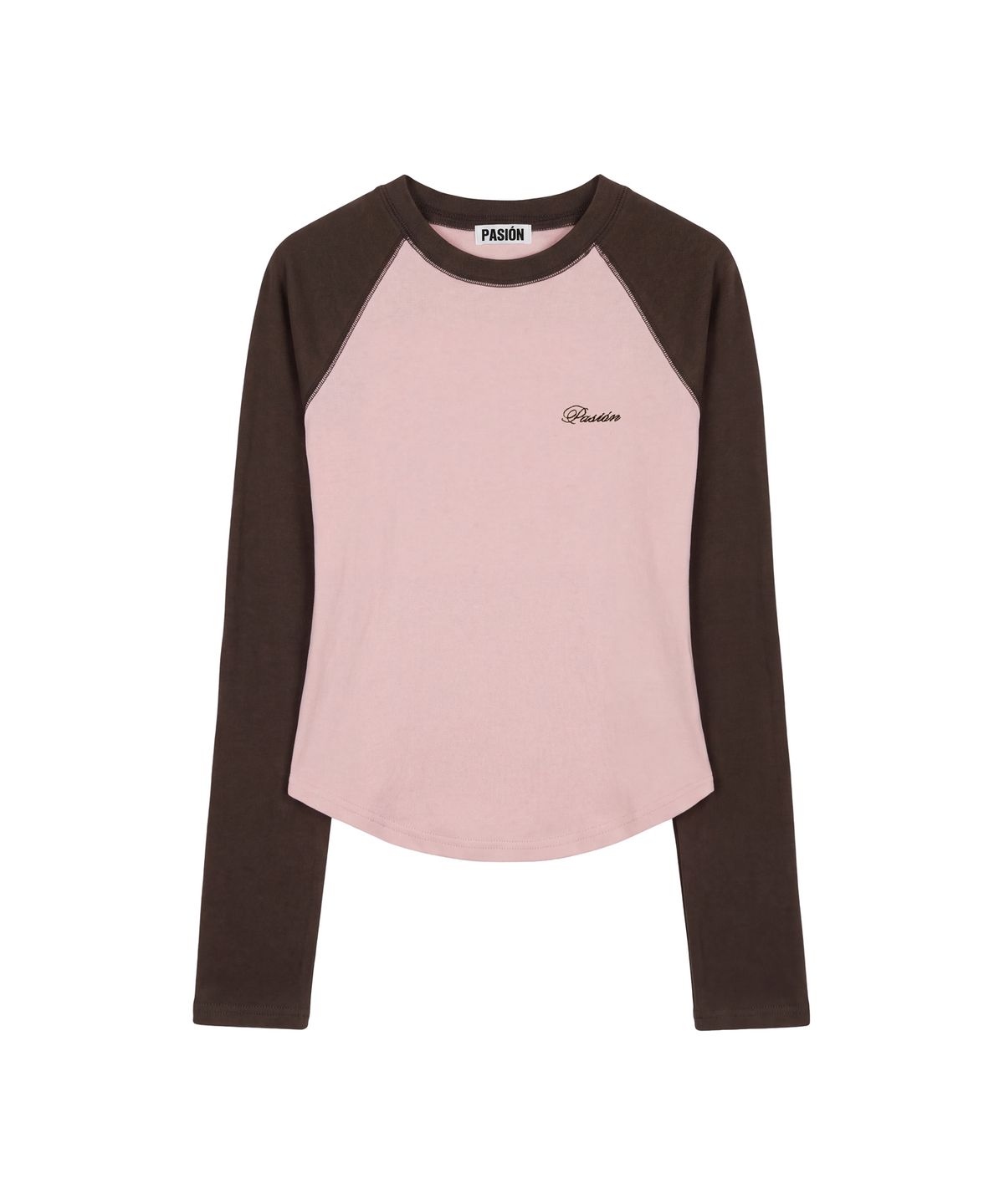 파시온(PASION) 메이비스 나그랑 티_핑크 & 브라운  Mavis Raglan Tee_ Pink & Brown