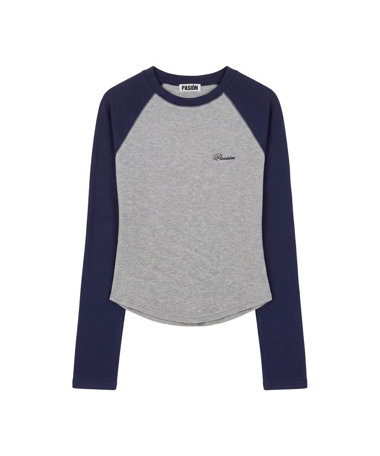 메이비스 나그랑 티_그레이 & 네이비 Mavis Raglan Tee_ Gray & Navy