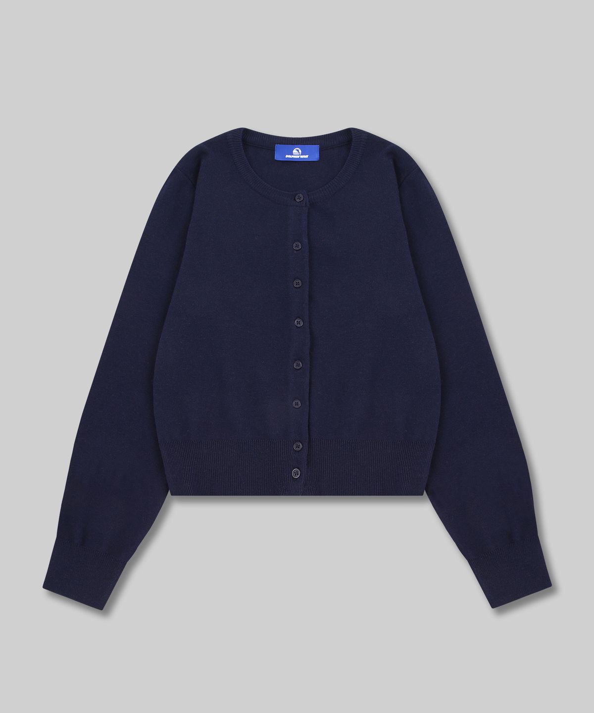 돌핀웨이브어패럴(DOLPHIN WAVE APPAREL) 돌핀 우먼즈 세미크롭 라운드넥 소프트 울 가디건 네이비