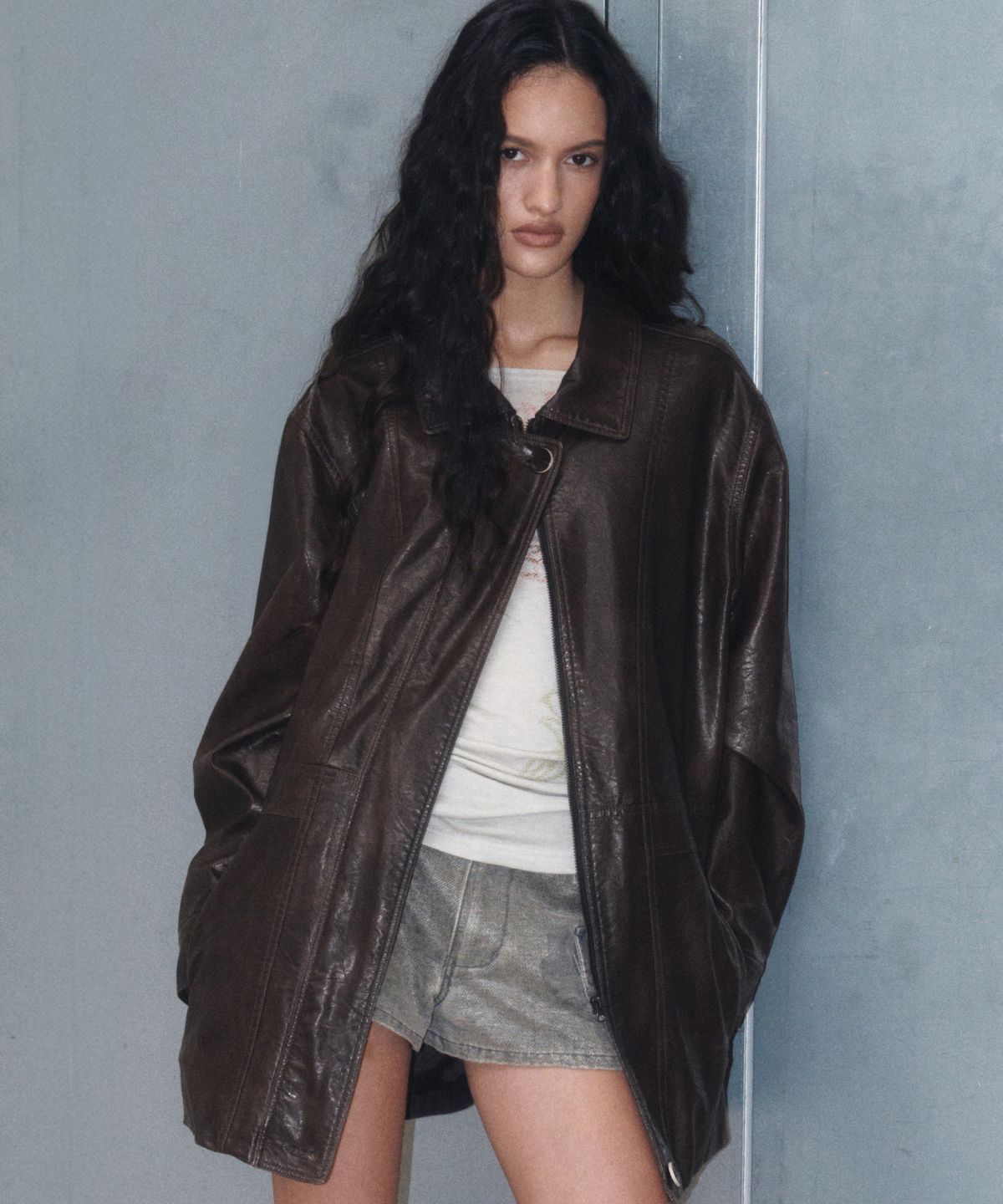 긴스키(GINSUKI) CITY WASHED LEATHER TRENCH JACKET (BROWN)