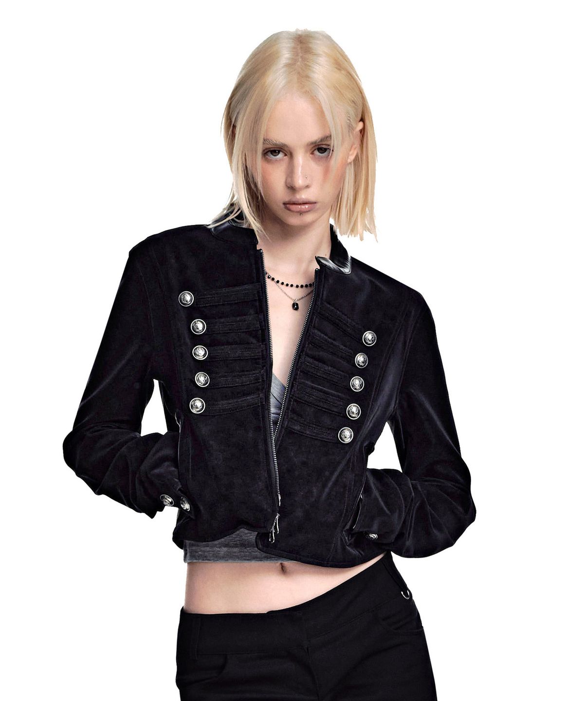 세컨모놀로그(SECONDMONO) Napoleon Faux Nubuck Cropped Jacket [BLACK]_SEWJK004BLACK