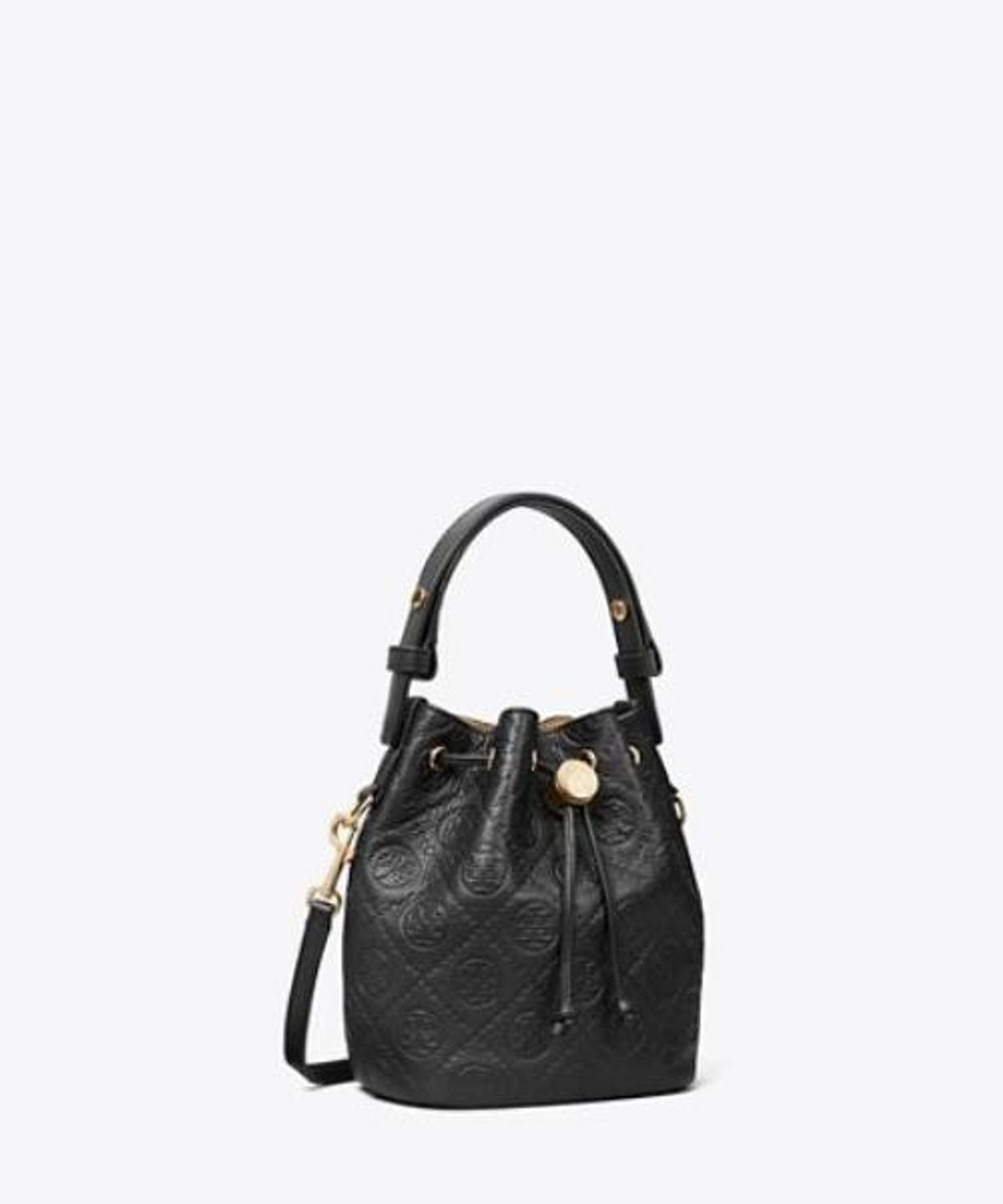 토리버치(TORYBURCH) 티 모노그램 페블 미니 버킷 백 - 블랙