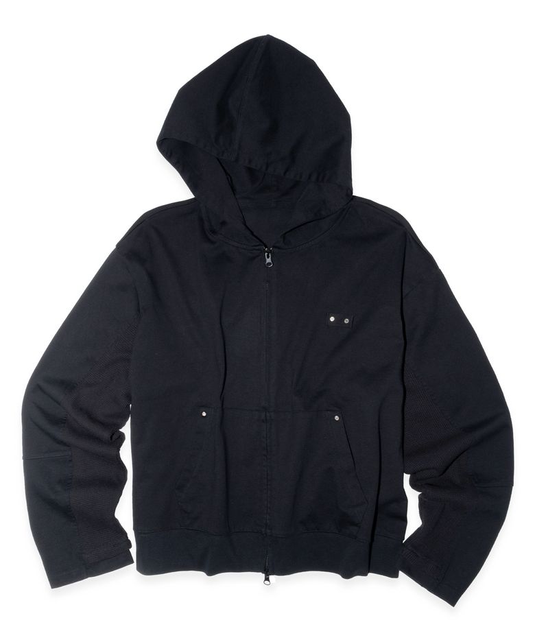 Paneled Crop Hood Zip-up (Black)