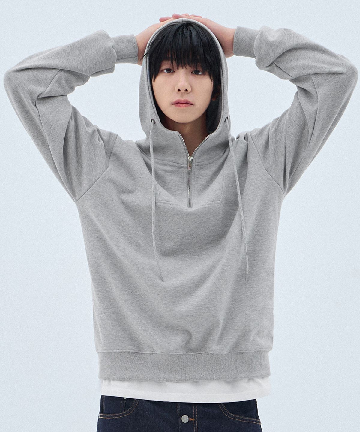앨빈클로(ALVINCLO) 무지 반집업 레귤러핏 터틀 후드티 AVH767 (3COLOR)