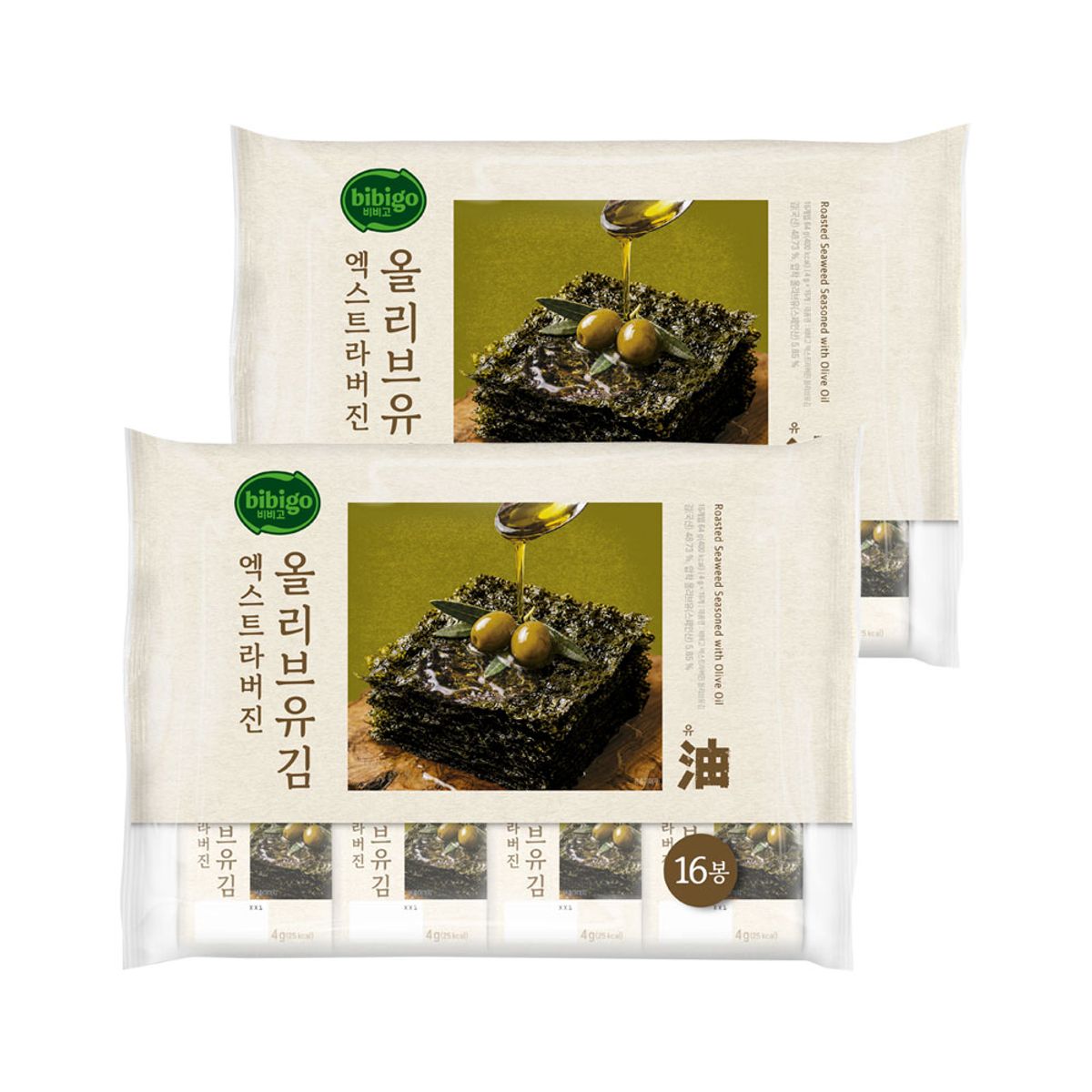 CJ제일제당(CJCHEILJEDANG) 비비고 엑스트라버진 올리브유김 4g 16개입 x2개(총 32개)