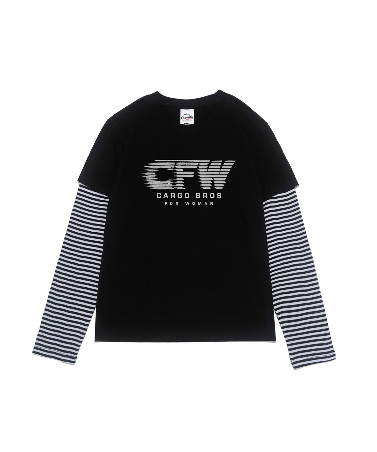 카고브로스 포 우먼(CARGOBROS FOR WOMAN) CFW 모션 그래픽 레이어드 롱슬리브 티셔츠 (블랙/화이트)