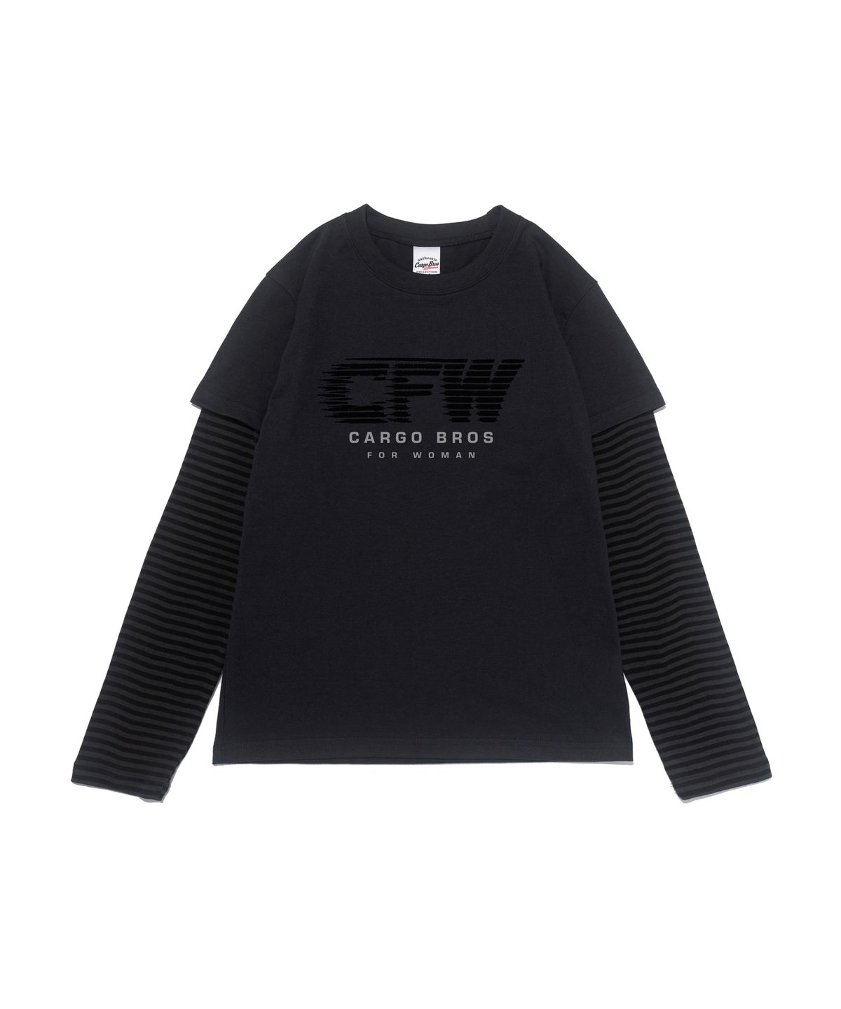 카고브로스 포 우먼(CARGOBROS FOR WOMAN) CFW 모션 그래픽 레이어드 롱슬리브 티셔츠 (차콜/블랙)