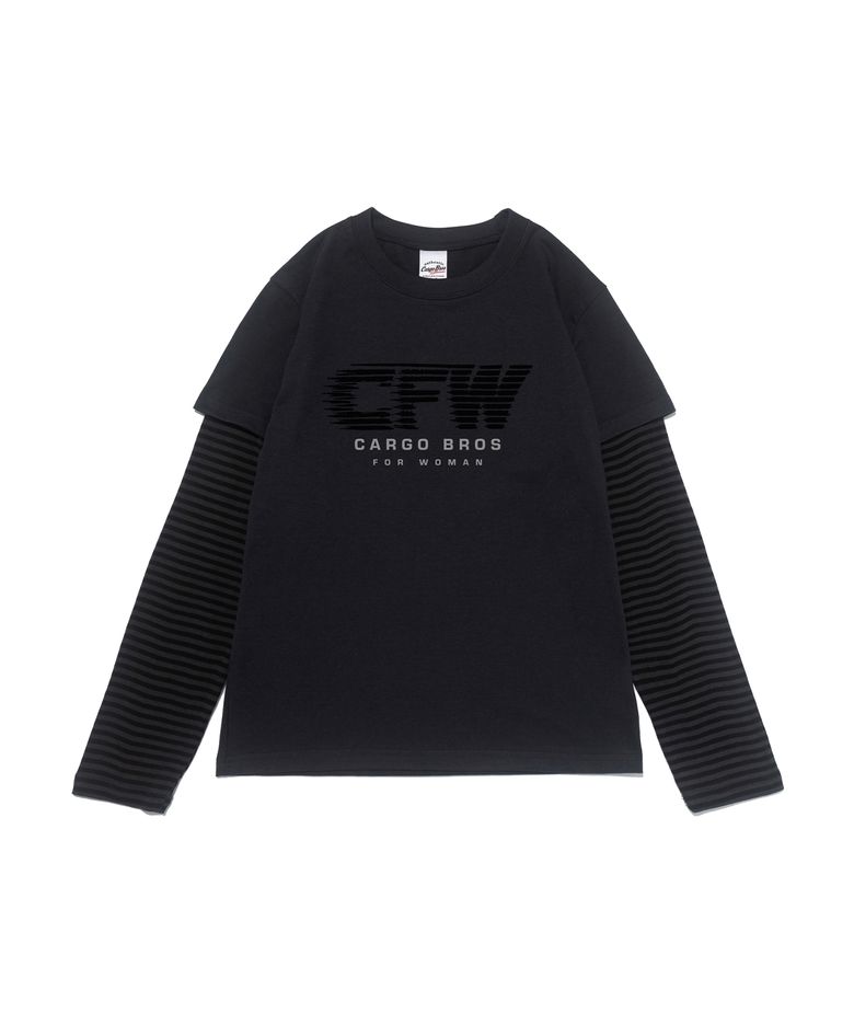 CFW 모션 그래픽 레이어드 롱슬리브 티셔츠 (차콜/블랙)