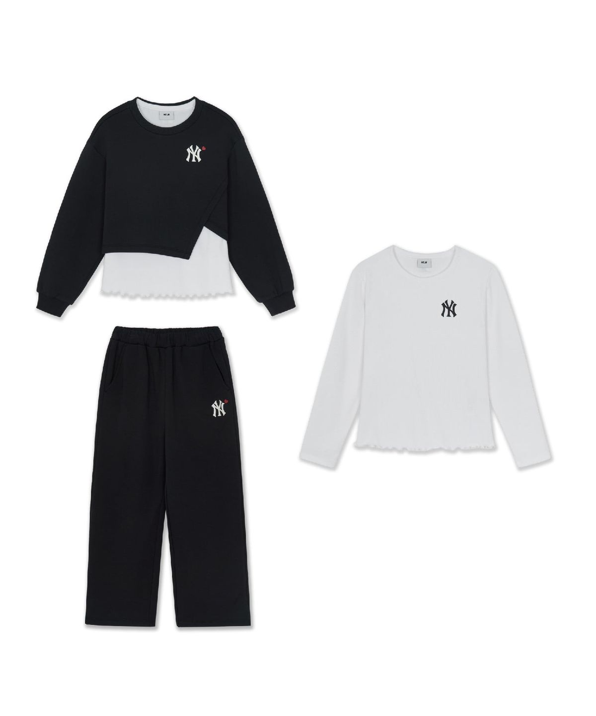 엠엘비 키즈(MLB KIDS) 스포티브 걸즈 트임 맨투맨 3P 세트 NY (Black)