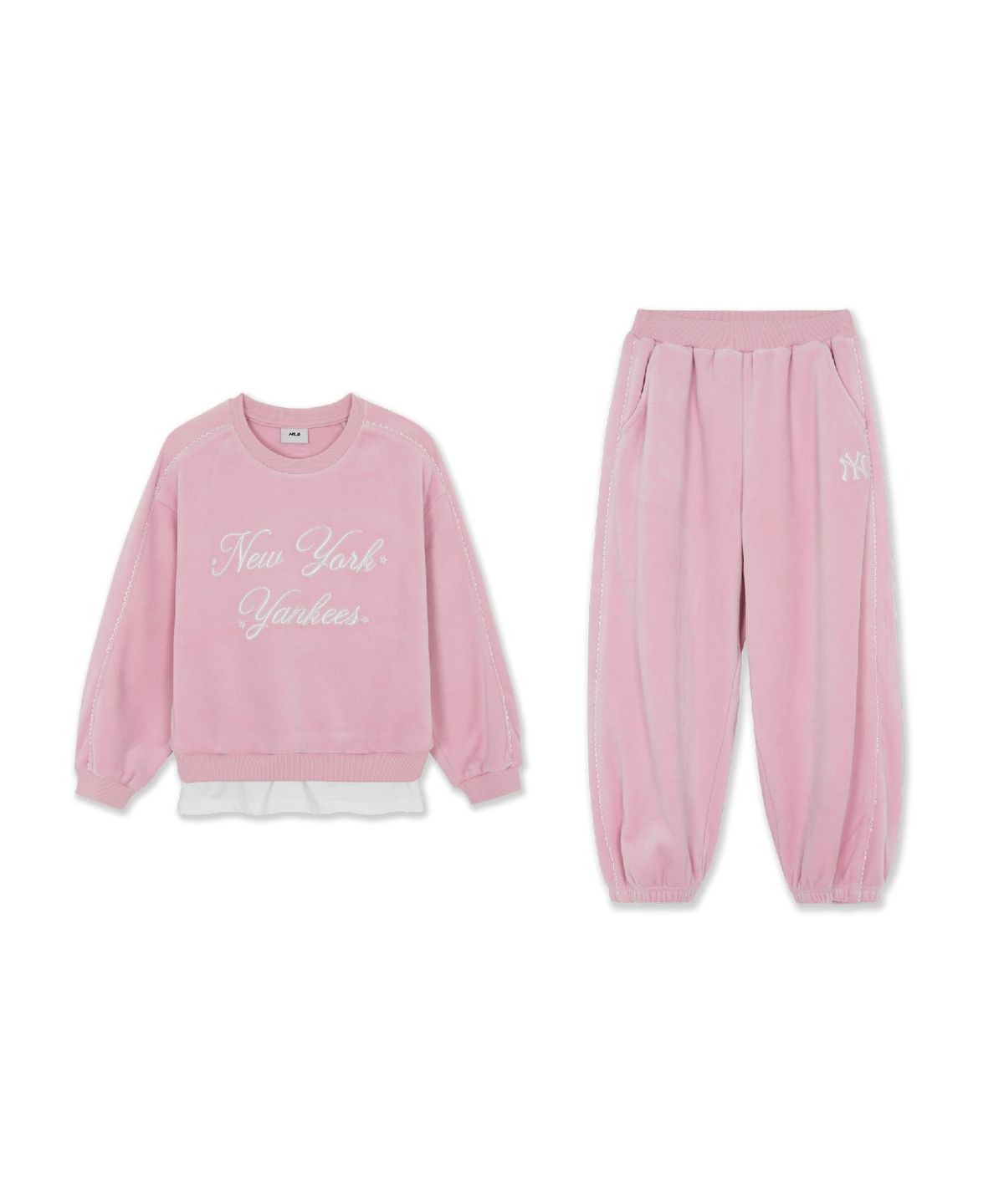 엠엘비 키즈(MLB KIDS) 스포티브 걸즈 벨로아 맨투맨 세트 NY (Pink)