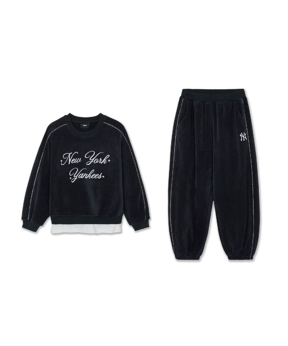 엠엘비 키즈(MLB KIDS) 스포티브 걸즈 벨로아 맨투맨 세트 NY (Black)