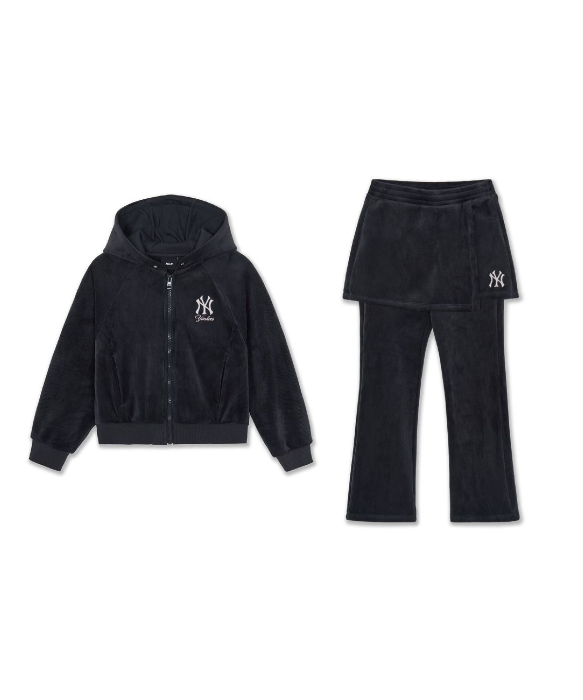 엠엘비 키즈(MLB KIDS) 스트릿 걸즈 벨벳 후드집업 세트 NY (D.Charcoal Grey)