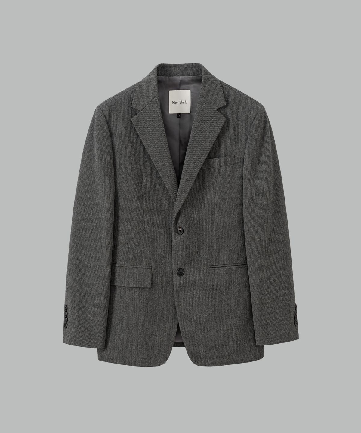 넌블랭크(NONBLANK) 울 블렌드 리브드 세미오버핏 블레이저_GREY