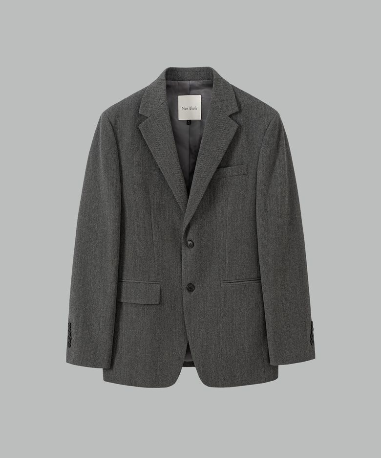 울 블렌드 리브드 세미오버핏 블레이저_GREY