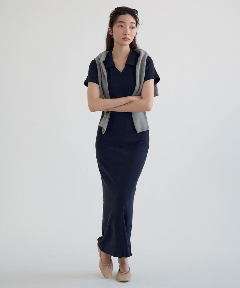 Relax Collar Long Dress_Navy