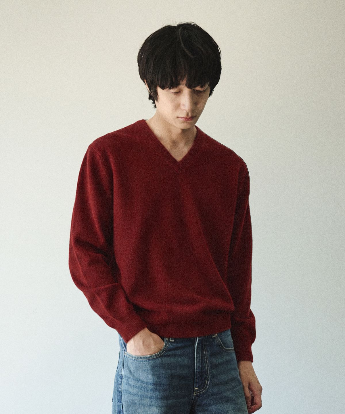 유니온블루(UNION BLUE) HARU CASHMERE WOOL V-NECK KNIT [BURGUNDY]