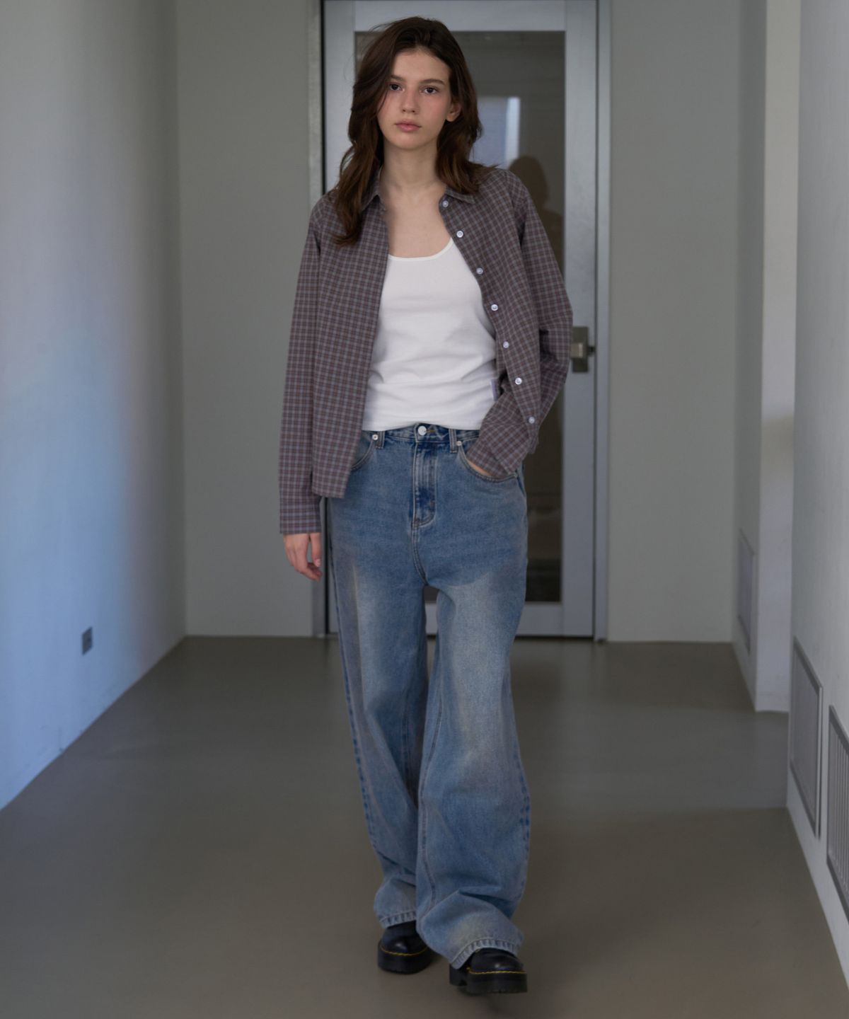 로시로우(LOSSYROW) Classic Check Crop Shirt