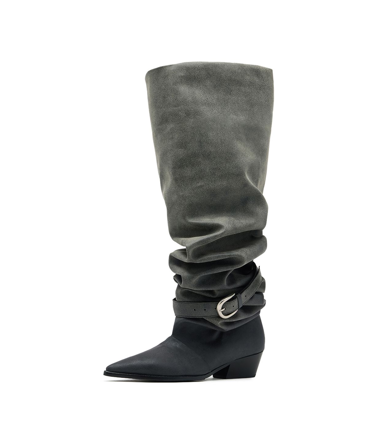 네거티브쓰리(NEGATIVETHREE) [OJOS X NEGATIVETHREE] Kimera Knee-High Draping Boots_Dusty Grey