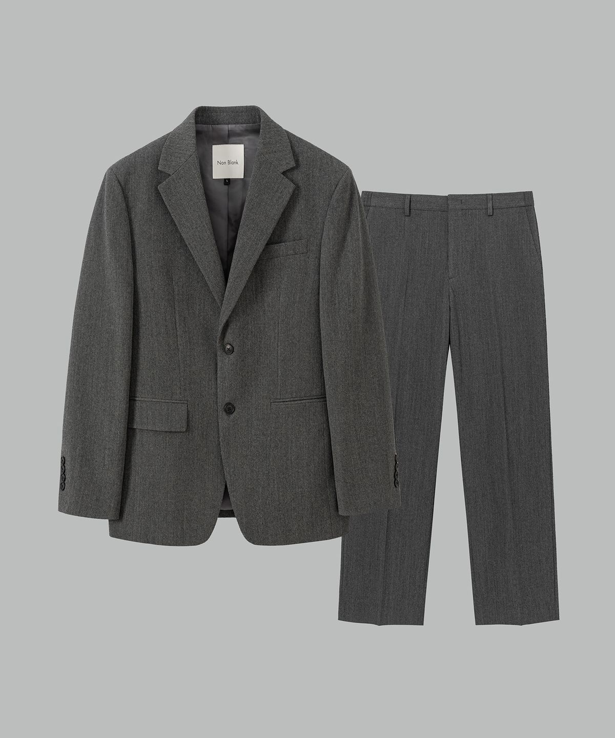 넌블랭크(NONBLANK) [SET UP] 울 블렌드 리브드 세미 오버핏 셋업_GREY