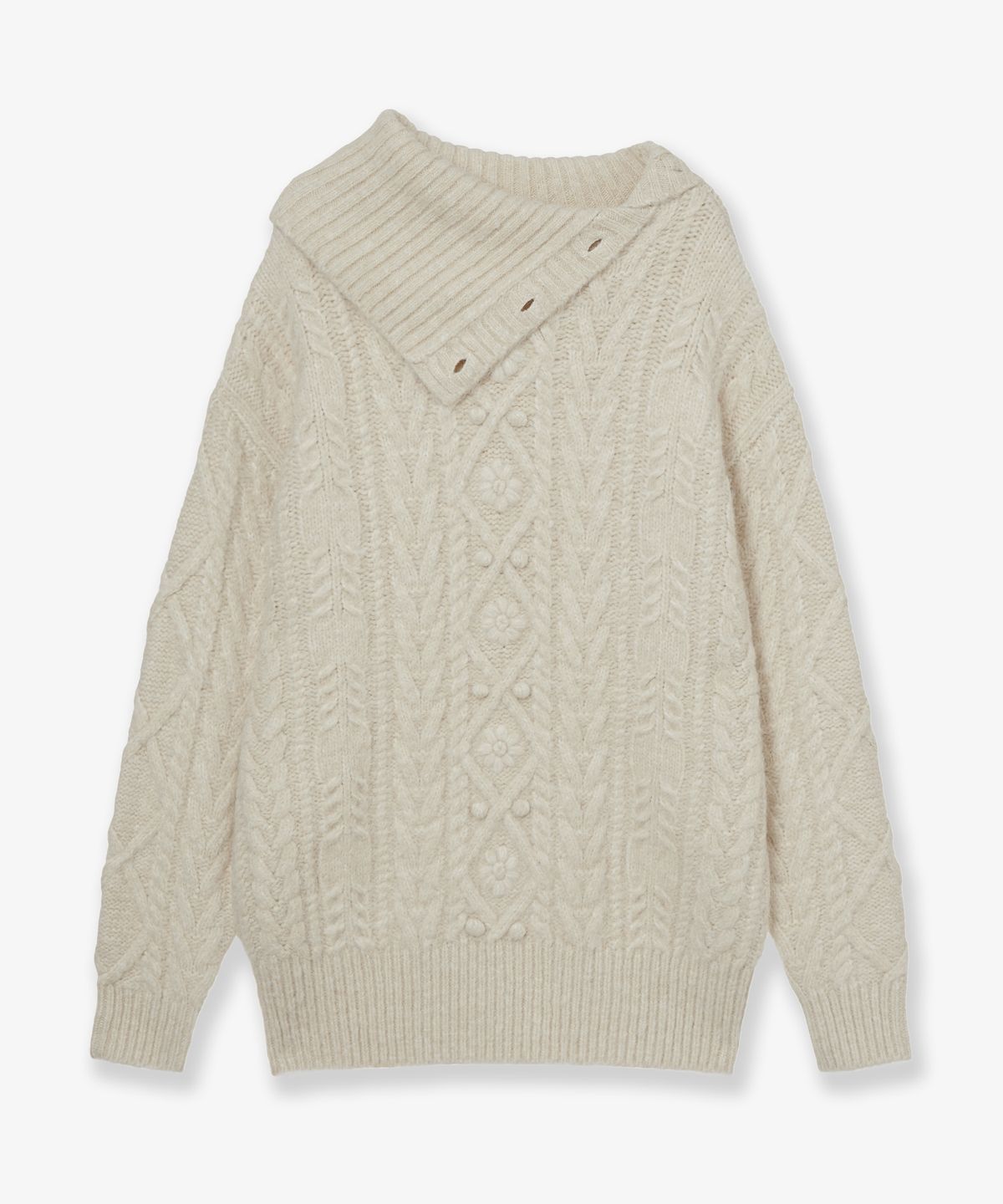 에이이에이이(AEAE) HIGH NECK CABLE KNIT [IVORY]