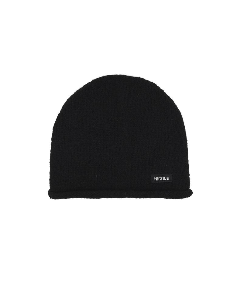 NICOLE LABEL ROLL UP BEANIE_BLACK