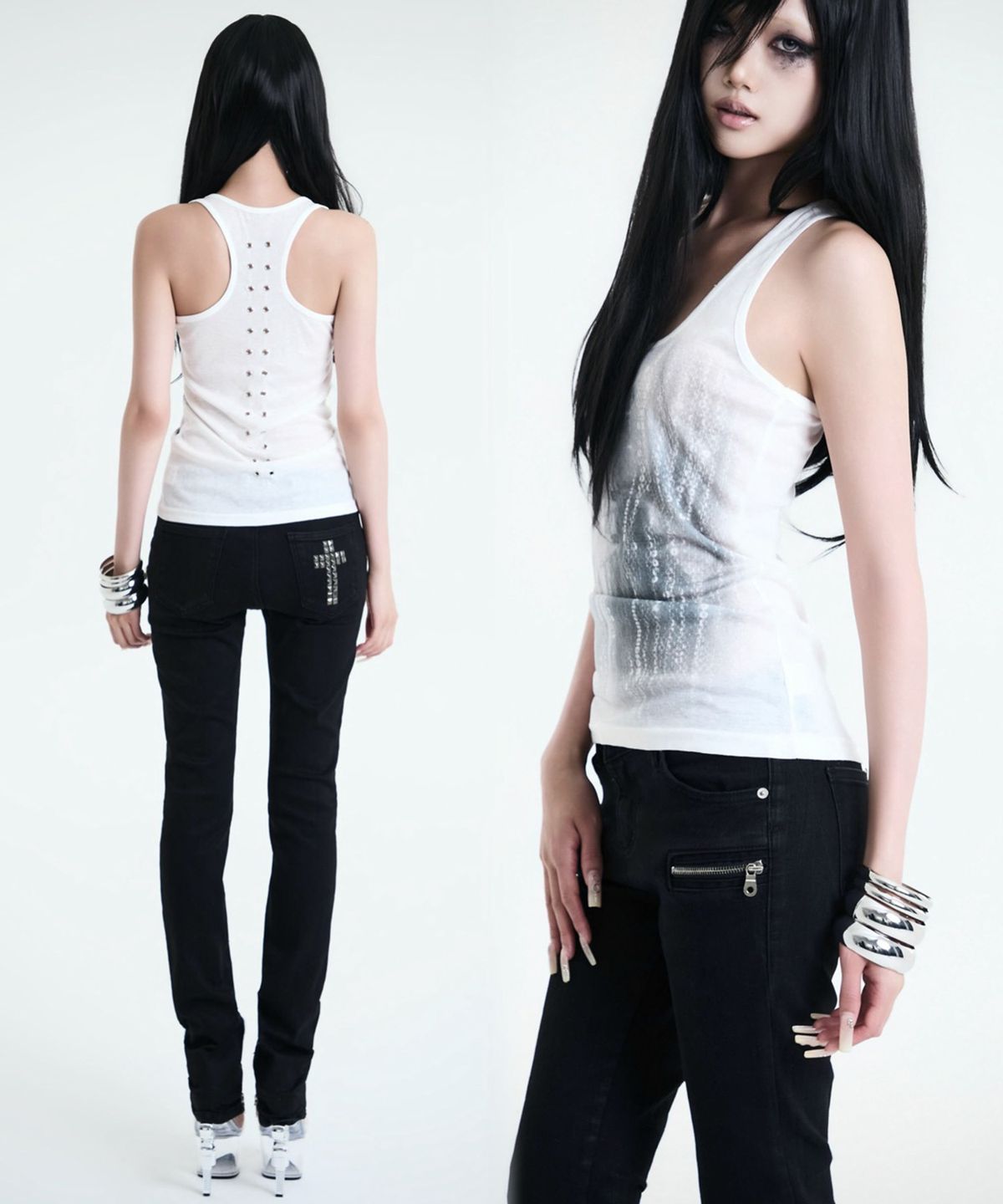 쿄이(KYOIII) SEQUIN FACE SLEEVELESS (WHITE)