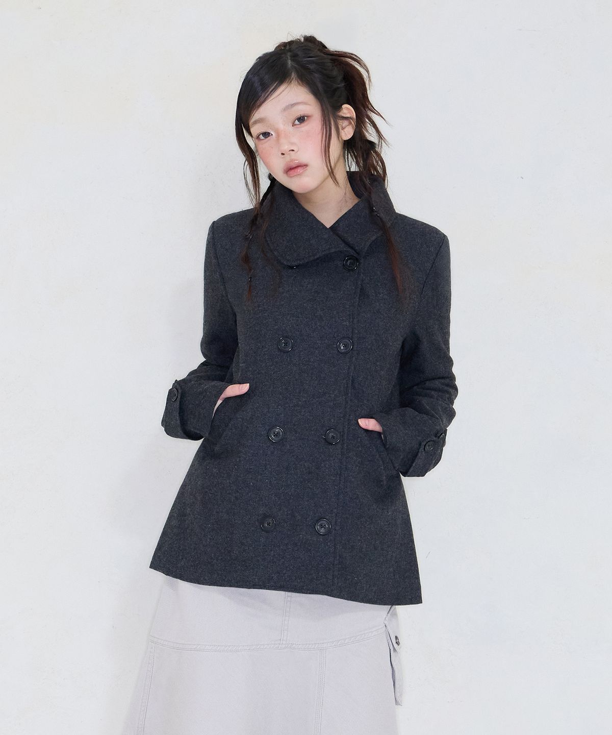 미레코(MIRECO) TULIP DOUBLE HALF WOOL COAT GREY