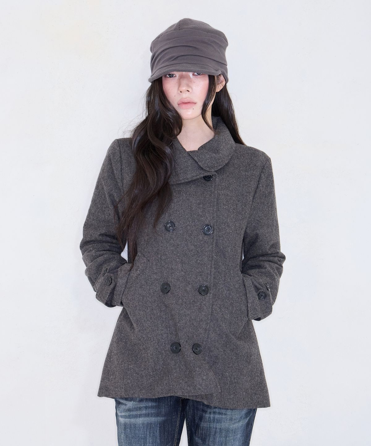 미레코(MIRECO) TULIP DOUBLE HALF WOOL COAT BROWN