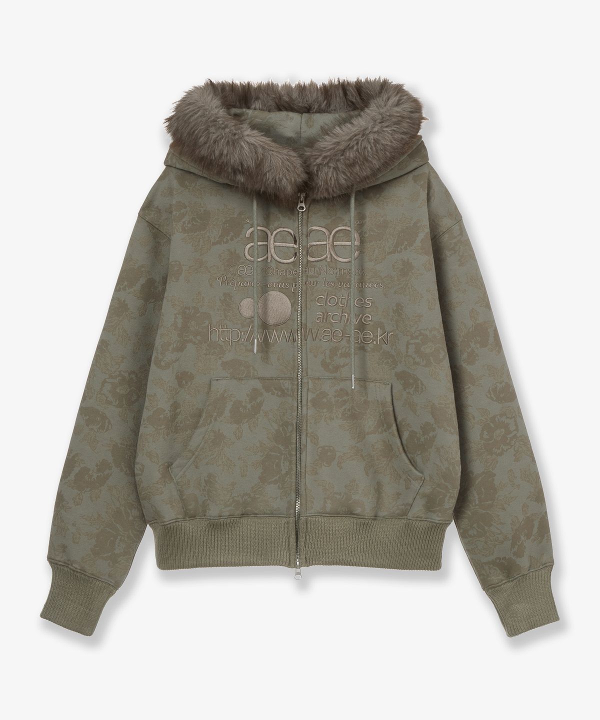 에이이에이이(AEAE) WEB LOGO FUR HOOD ZIP UP [KHAKI]