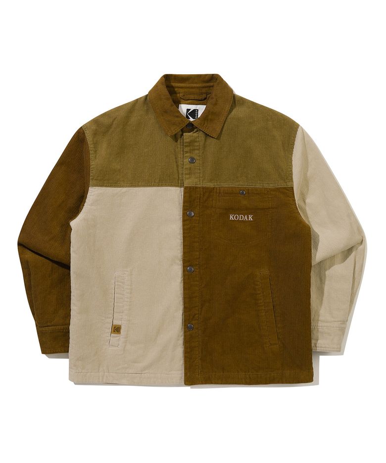 브라우니 컬러블록 코듀로이 패딩 셔켓 BEIGE