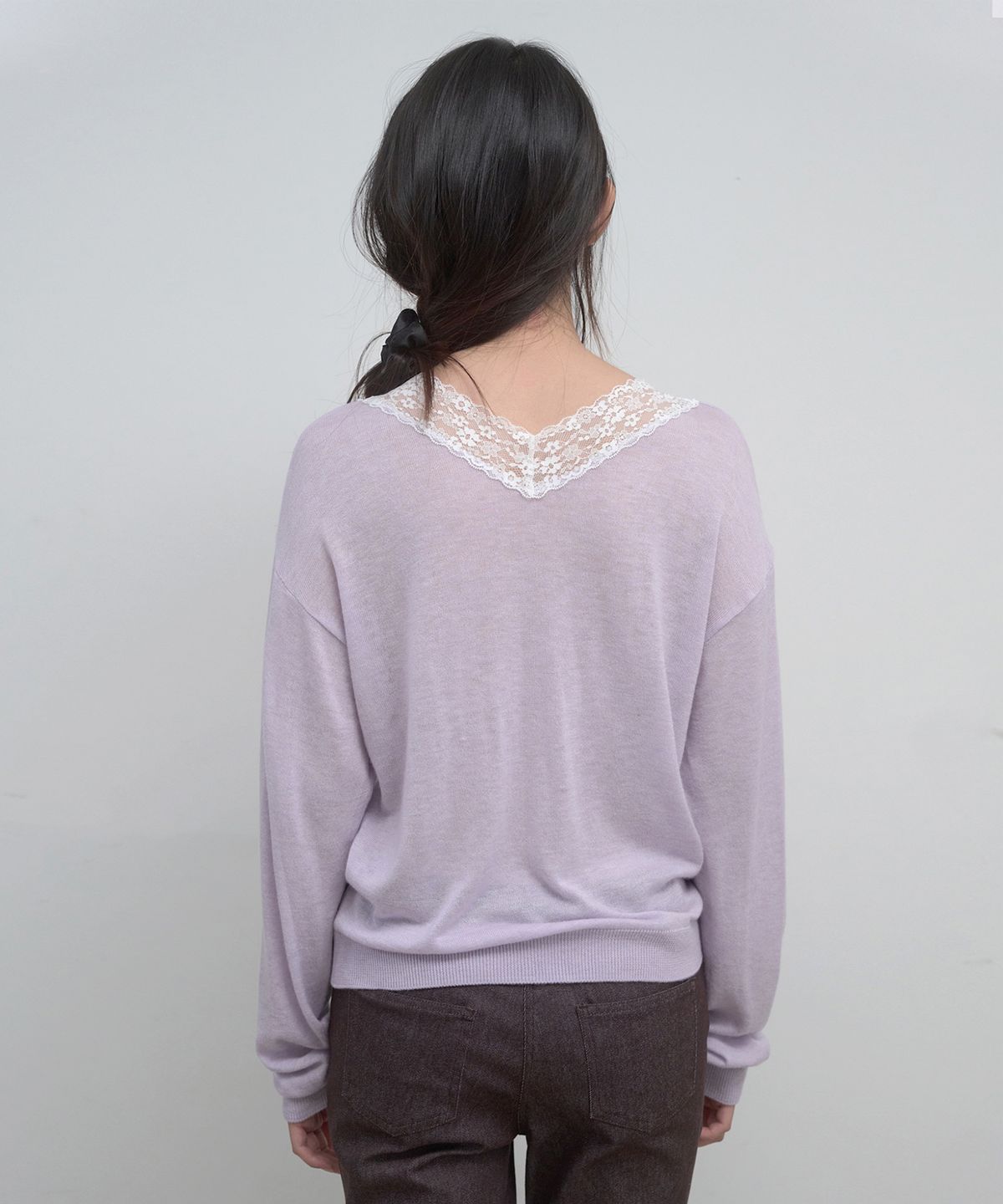 마조네(MA JOURNÉE) LACE V-NECK KNIT_LAVENDER