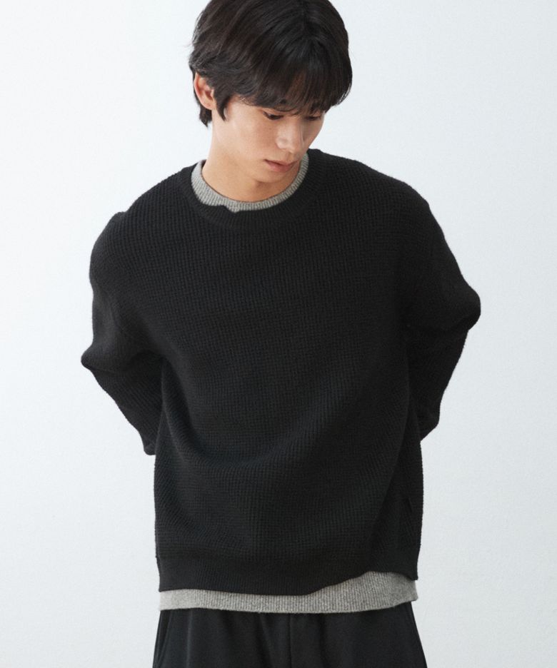 레이어드 크루넥 니트_BLACK