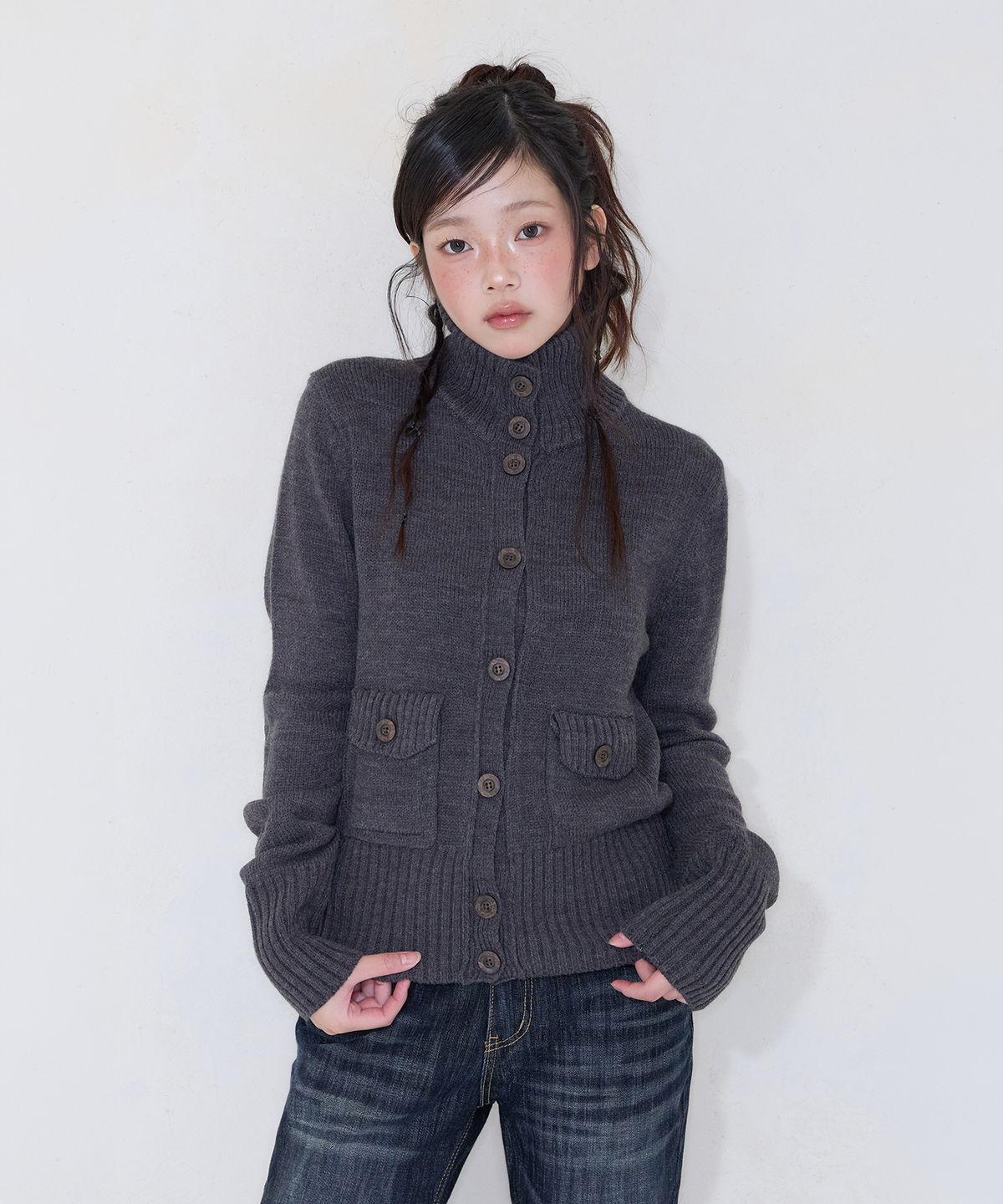 미레코(MIRECO) PATCH POCKET KNIT CD CHARCOAL