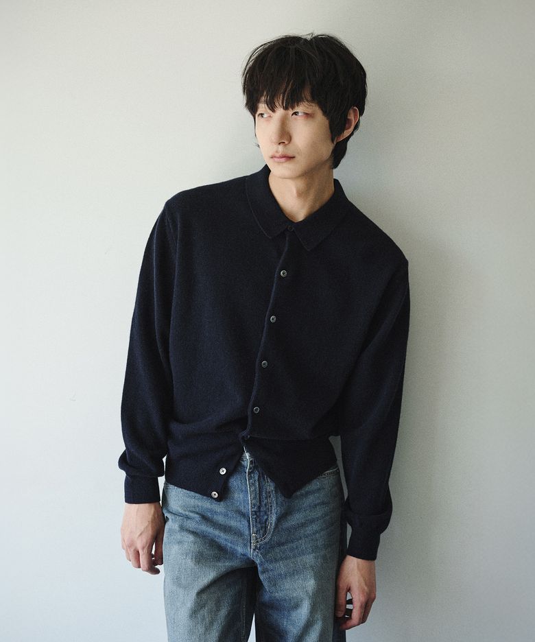 HARU CASHMERE WOOL CROP COLLAR CARDIGAN [DARK NAVY]