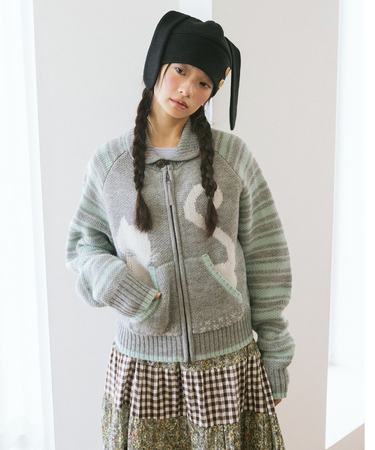 카비시(CAVISH) CATS BUTTON ZIP UP CARDIGAN GREY(CV2GFUK681A)