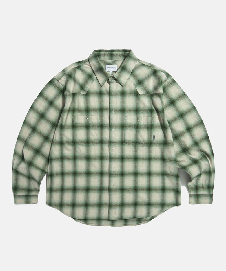 Ombre Plaid Western Shirt Green