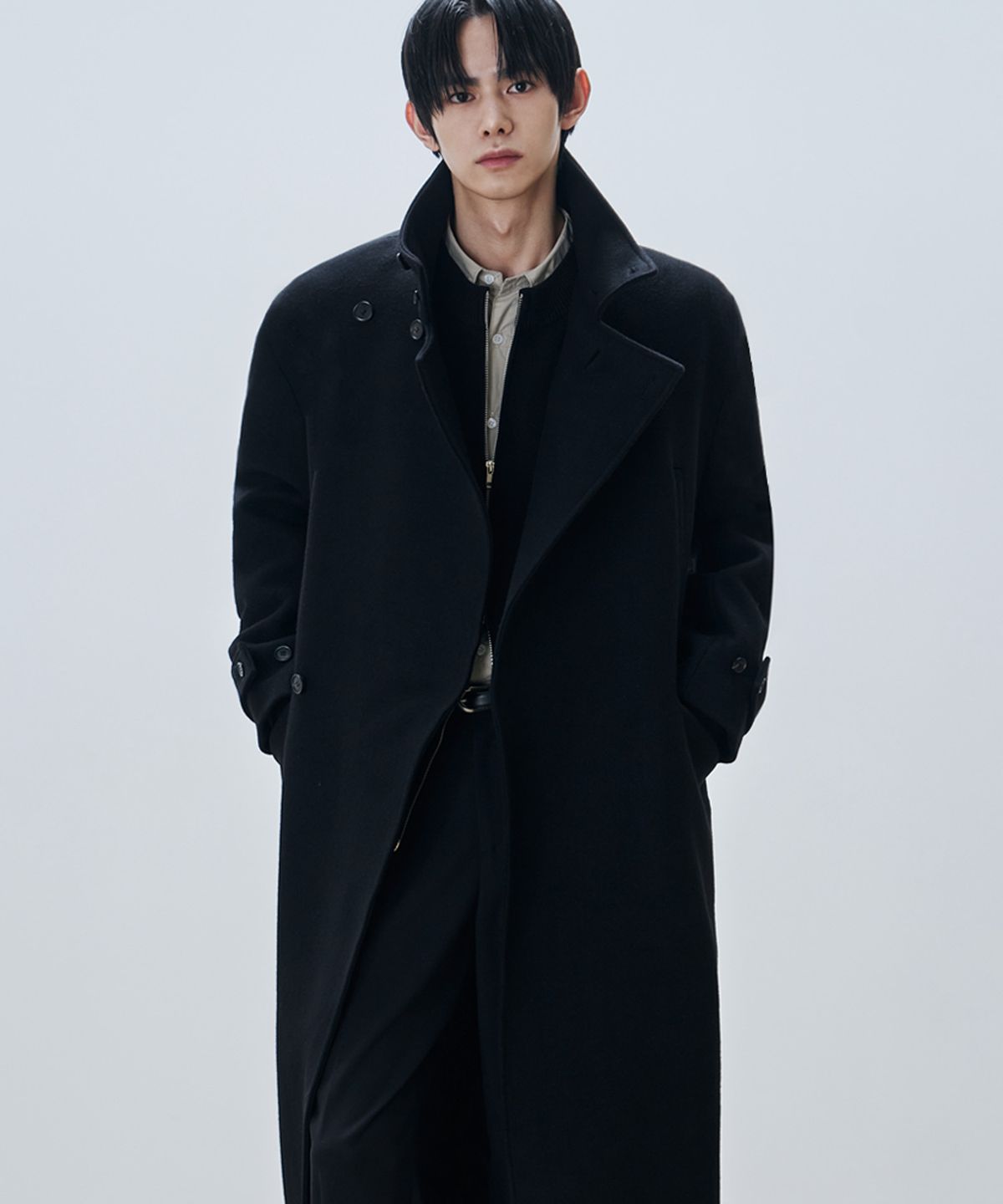 드로우핏(DRAW FIT) 프리미어 울 더블 맥시 랩 코트 [BLACK]