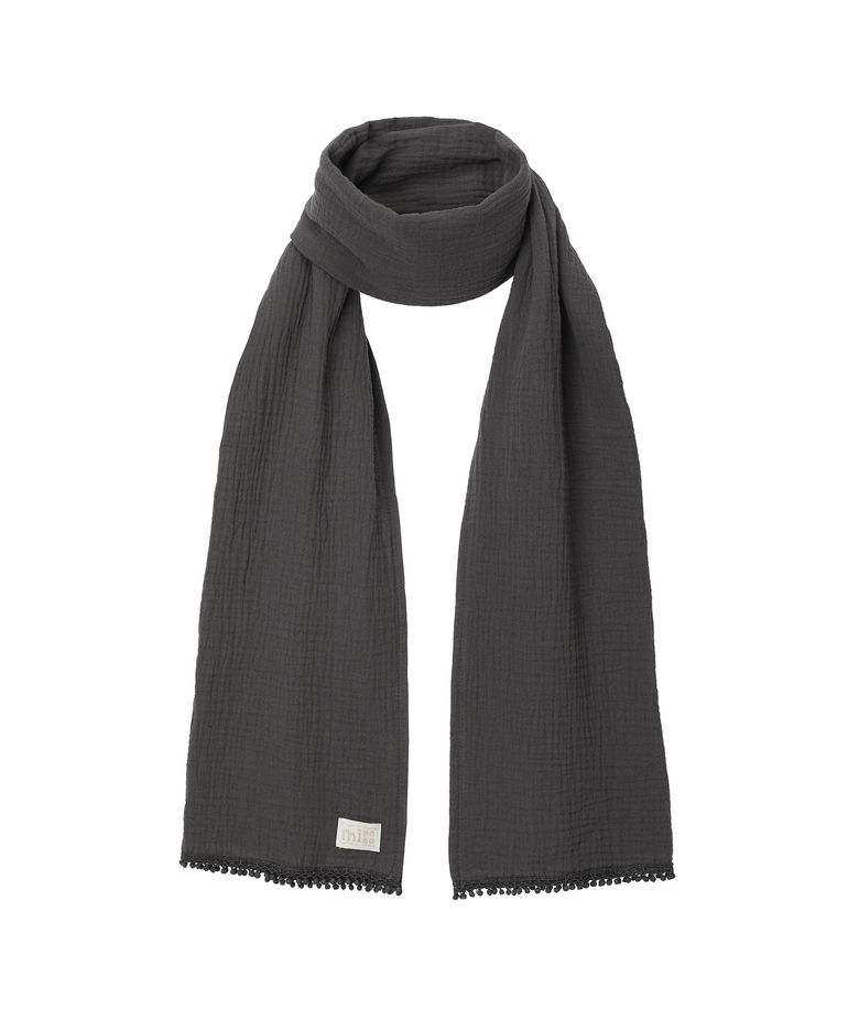 LACE TASSEL SCARF CHARCOAL
