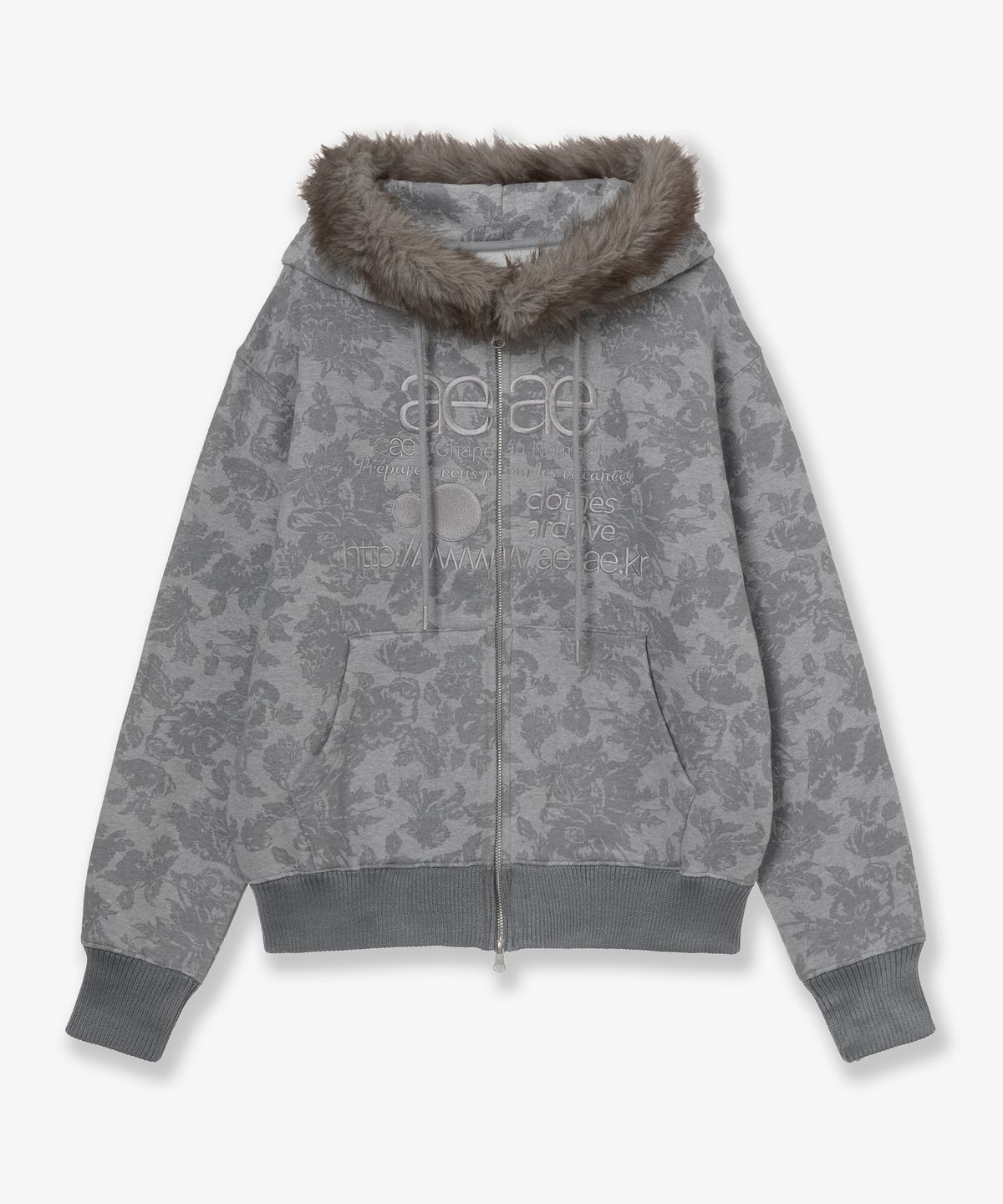 에이이에이이(AEAE) WEB LOGO FUR HOOD ZIP UP [GREY]