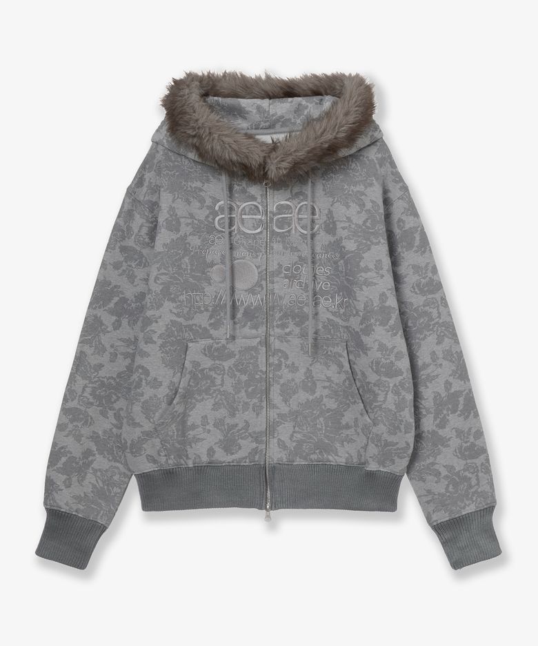 WEB LOGO FUR HOOD ZIP UP [GREY]