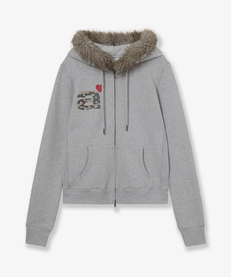 FUR DOT SMALL LETTER HOOD ZIP UP [MELANGE GREY]
