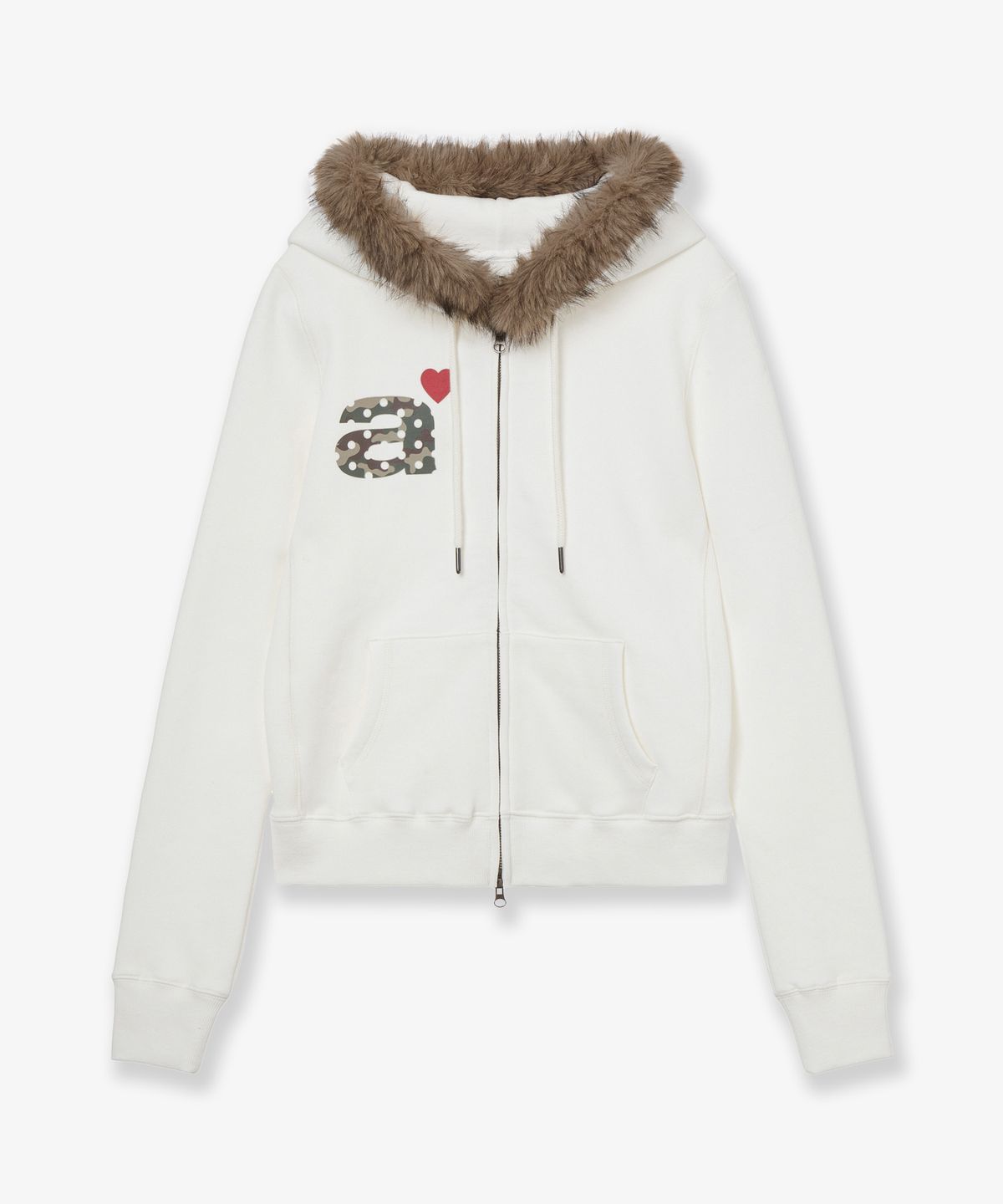 에이이에이이(AEAE) FUR DOT SMALL LETTER HOOD ZIP UP [IVORY]